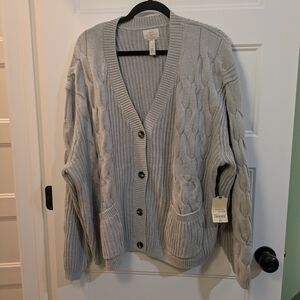 Cozy Gray Cable Knit Cardigan Sweater